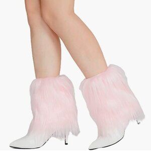 Pink Fuzzy Faux Fur Feather Cuff‎ Ankle Boot Covers Leg Warmer Socks